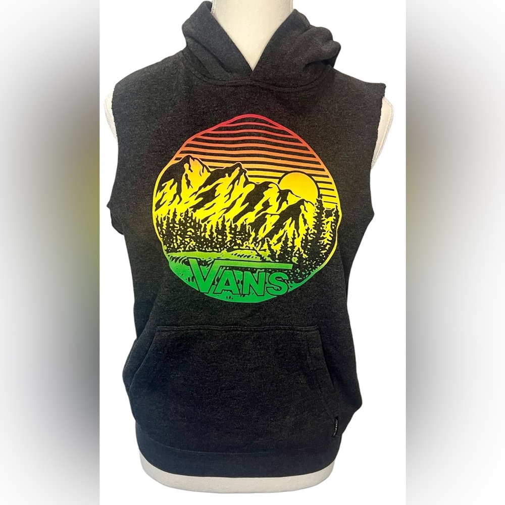 VANS sleeveless cut off hoodie sweatshirt mountain scene | Women’s Size Medium